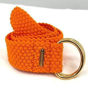 Lauren Ralph Lauren Orange Nylon Preppy Gold Plaque Double Ring Buckle Belt